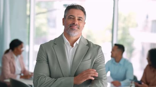 Confident Senior Indian Business Man Leader Standing at Office Meeting Portrait