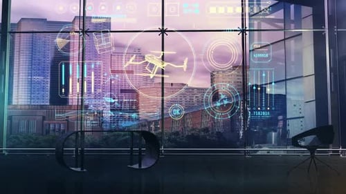 Infographic Hologram On The Theme Of Drones In The Office HD