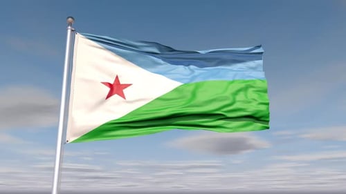 Realistic Djibouti Flag Waving Animation on Blue Sky