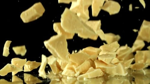 Super Slow Motion Pieces of White Chocolate Filmed on a Highspeed Camera at 1000 Fps