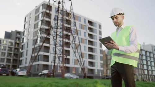 Engineer Using Tablet at Construction Site