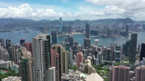 Breathtaking And Bird’s Eye View Of Hong Kong City And High Rise Buildings, China