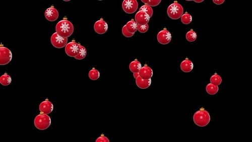 Seamless Loop of Falling Red Christmas Ornaments with Snowflakes