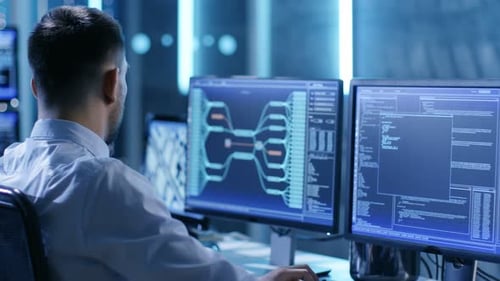 In the System Control Center Team of Technicians Monitor System Stability. Possible Air Traffic/ Po