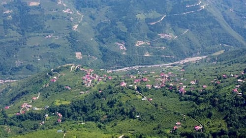 Aerial view of highland houses among the mountains in the Black Sea region 4K
