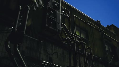 Modern Industrial Building Exterior with Pipes Animation