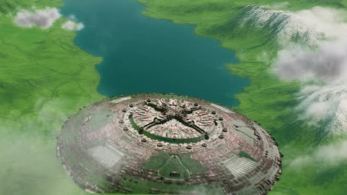 OVNI au-dessus d'un lac de montagne