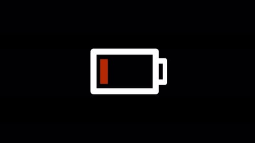 Symbol für niedrigen Akkustand mit blinkender roter Animation, ideal für Mobilgeräte.
