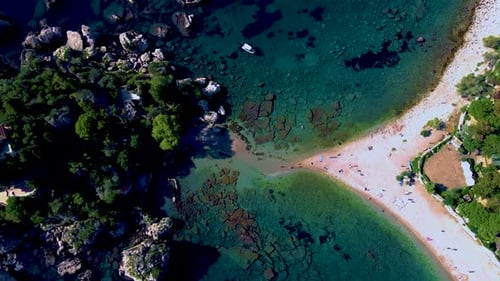 Panoramic View of Isola Bella Beach Taormina Sicily Italy