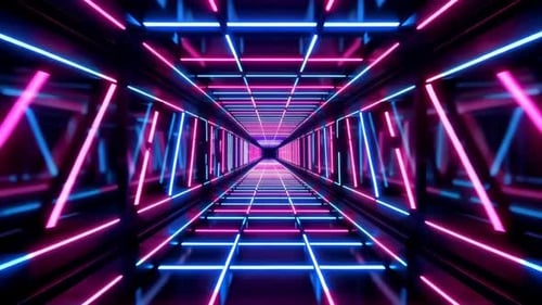 Futuristic Cyberpunk Neon Grid Tunnel Motion Loop
