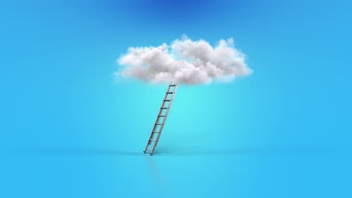 3D Ladder Reaching Cloud Animated Concept