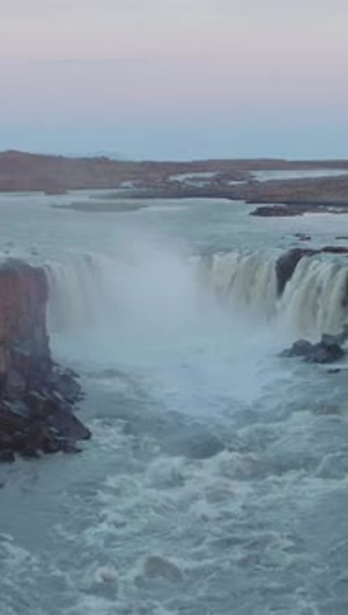 Selfoss Waterfall River and Canyon Iceland Aerial View Vertical Video