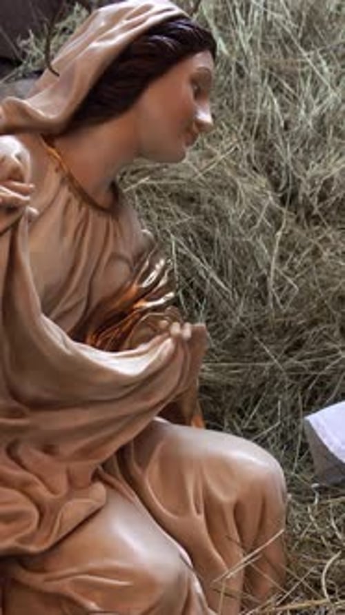 Vertical Video of Jesus Christ Nativity Scene with Figurines in Stable