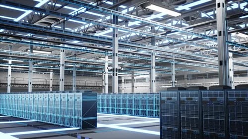 Futuristic Wireframe Data Center Reveals Digital Network Grid