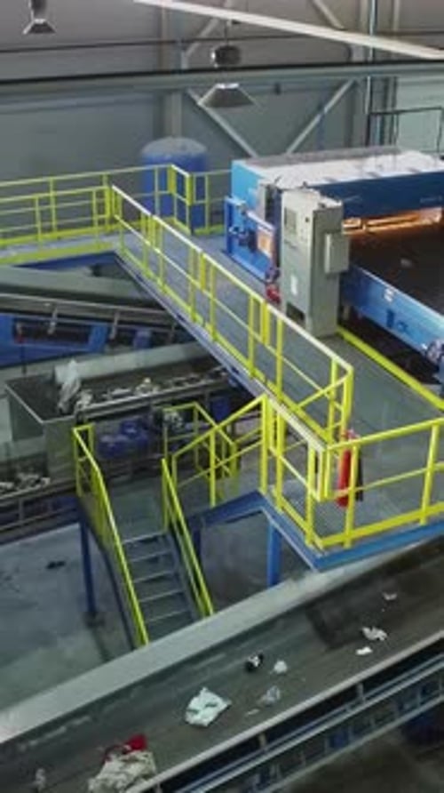 Indoor view of a recycling center, industry for the environment, sorting of garbage, junk, trash