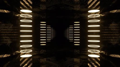 Hellgelber Neon-Cyber Highway mit Hologramm-Säulen-Hintergrund VJ Loop in 4K