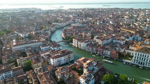 Venice City Skyline Aerial View of Ponte dell'Accademia at Sunrise Italy