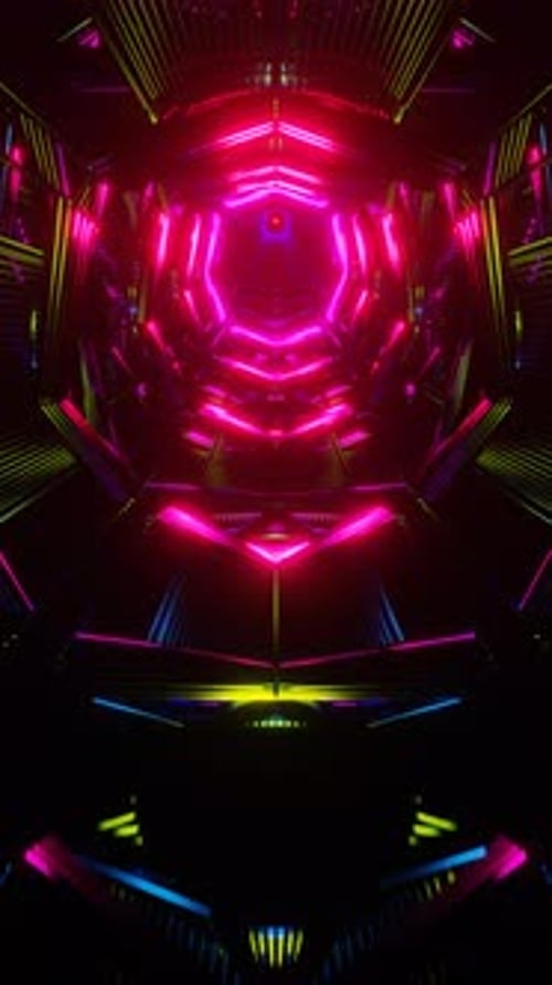 Vertical Video Neon Lights Swirl in a Vibrant and Hypnotic VJ Loop Display