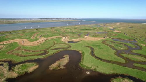Marsh Rivers of Tollesbury Nature Reserve in Essex, UK - Aerial