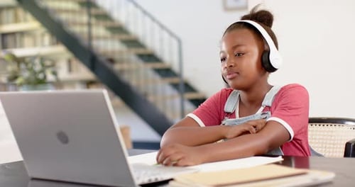 Girl Waving During Video Call at Desk at Home