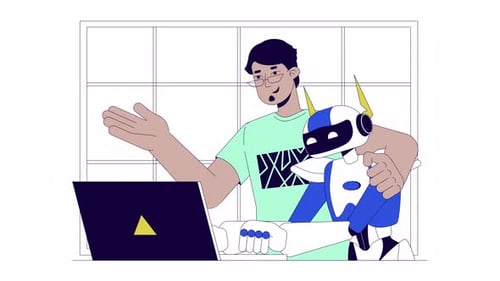 AI Integration in Software Development Line 2D Animation