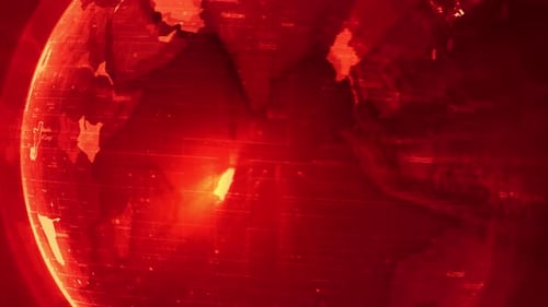 Futuristic Red Digital Globe with Glowing Country Outlines