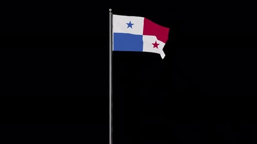 Panama Flag Waving on Flagpole with Alpha Channel