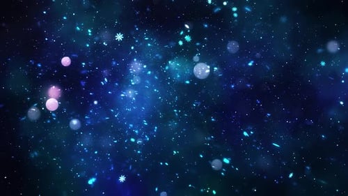Festive Blue Sparkling Snowflakes and Bokeh Particle Loop Background