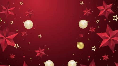 Animated Christmas Red Background with Stars and Ornaments