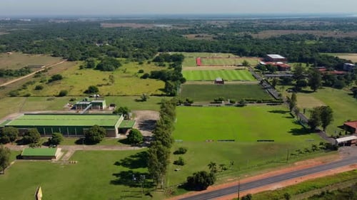 Aerial View Of High Performance Soccer Athletes, Green Grass Field, On A Sunny Day, Paraguay
