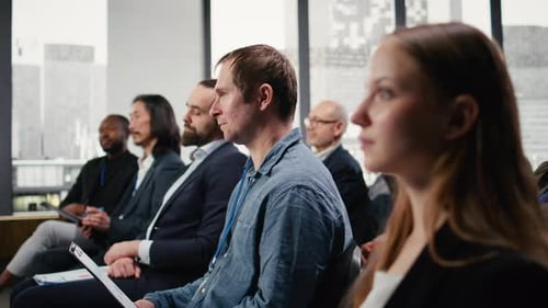 Diverse Group Attending Corporate Presentation Applause