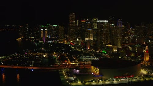 Aerial Night View of Downtown Miami, Florida Aerial