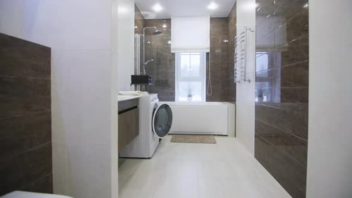 Modern Bathroom Interior with Tub and Shower