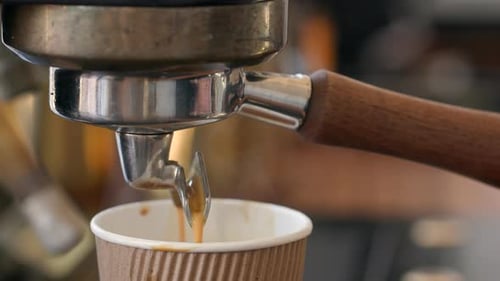 Detailed View of Coffee Machine Making Fresh Flavorous Morning Drink