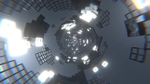White Sci Fi Tunnel Elements Neon Grid Background VJ Loop l 4K