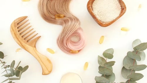 Hair Strand with Beauty and Wellness Still Life