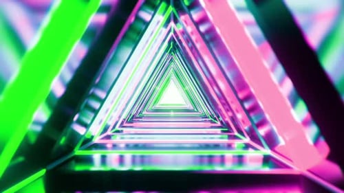 Abstract flying in futuristic corridor with triangles. Seamless background
