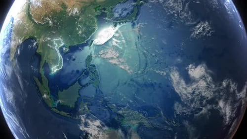 Realistic Earth Orbit and Zoom Glowing Borders Vietnam