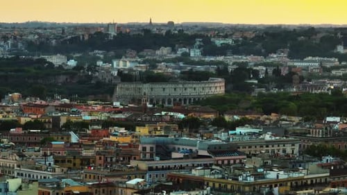 Aerial View of Rome with Colosseum at Sunrise