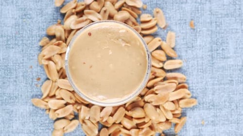 Top View of Peanut Butter in a Container