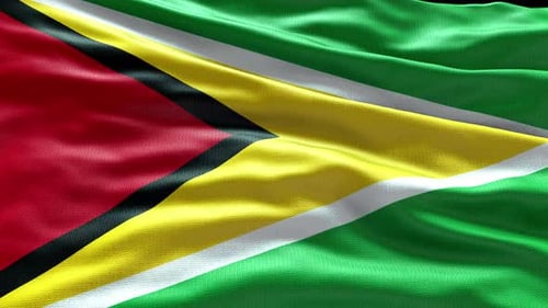 Waving Guyana Flag Animation with Realistic Fabric Texture