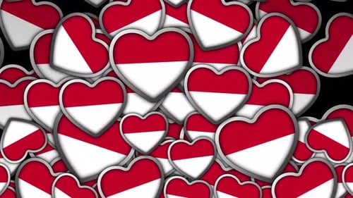 Indonesian Flag Hearts Floating Upward Motion Graphic Background