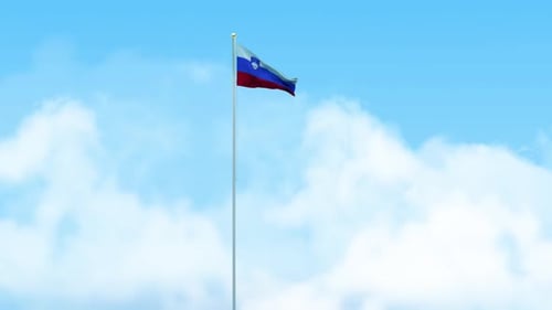 Slovenia National Flag Waving Animation with Blue Sky