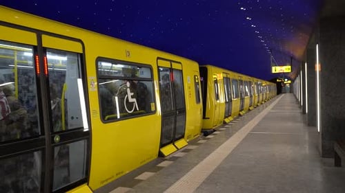 Subway train closing doors and leaving station