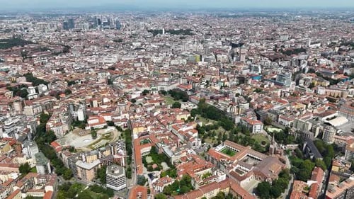 Drone view of Milan city center, Italy