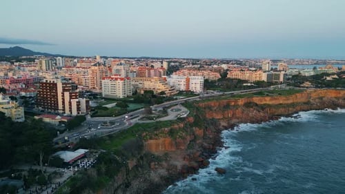 Aerial View Seashore Road at Resort Neighbourhood Ocean Waves Splashing Coast