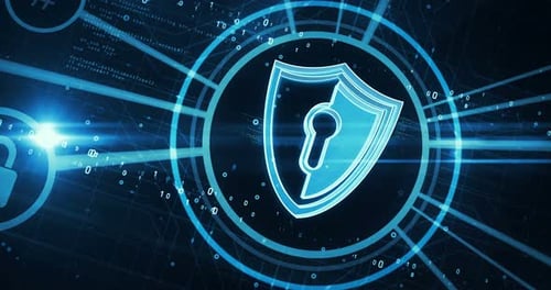 Cybersecurity Shield Lock Futuristic Technology Network Animation