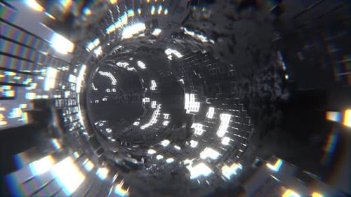 Weiße Science-Fiction-Torus-Tunnelelemente, Neongitter-Hintergrund, VJ Loop L, 4K