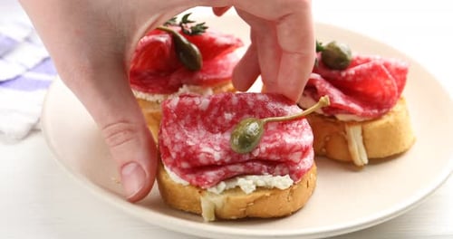 Toast Appetizers with Salami and Cream Cheese