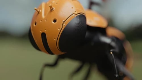 Futuristic Robotic Bee Head Close-up 3D Animation